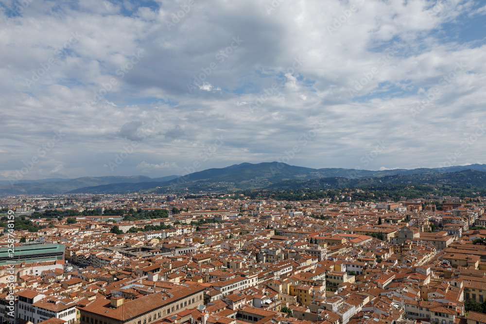 Aerial panoramic view of city of Florence from cupola of Florence Cathedral