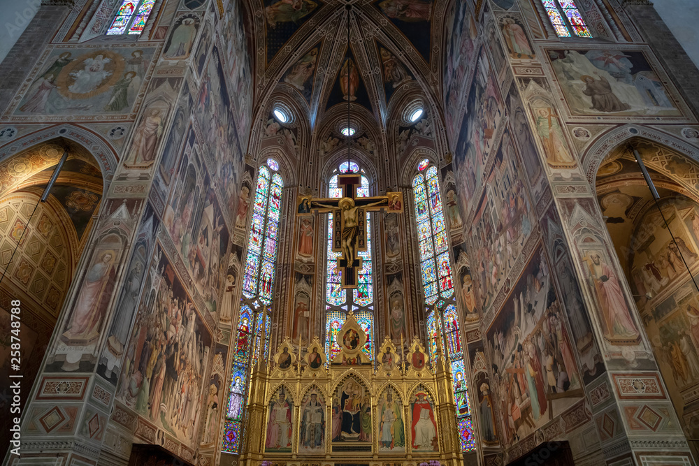 Panoramic view of interior of Basilica di Santa Croce