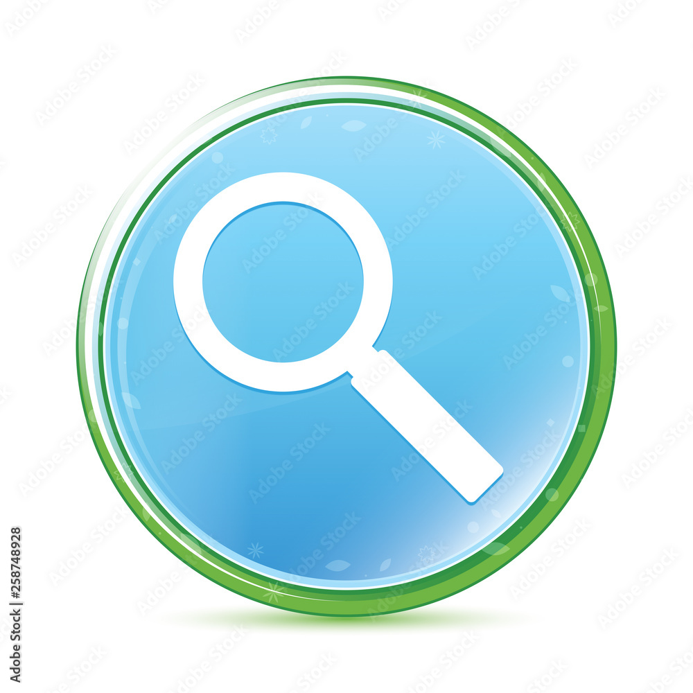 Magnifying glass icon natural aqua cyan blue round button Magnifying glass icon natural aqua cyan blue round button