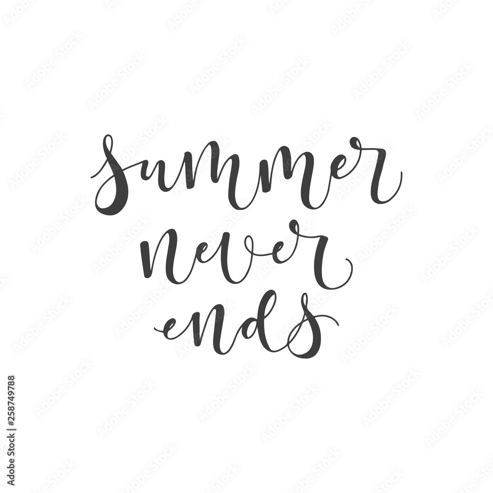 Lettering with phrase Summer never ends. Vector illustration.