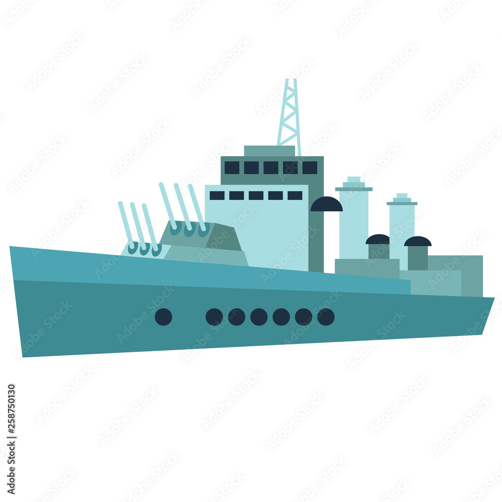 Warship flat illustration on white