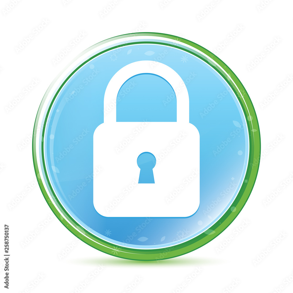 Padlock close icon natural aqua cyan blue round button Padlock close icon natural aqua cyan blue round button