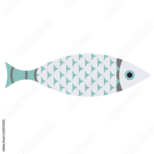Grey fish flat illustration on white © lkeskinen