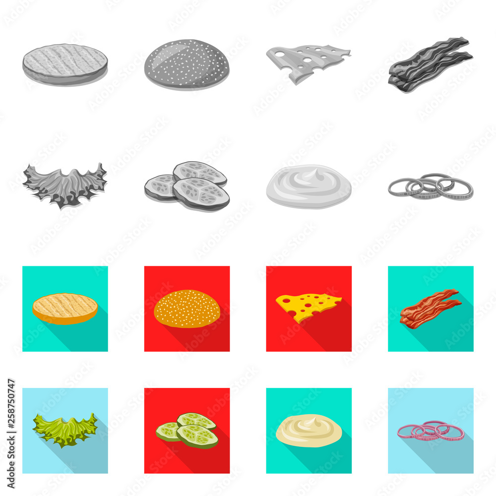 Vector design of burger and sandwich icon. Set of burger and slice stock symbol for web. Vector design of burger and sandwich icon. Set of burger and slice stock symbol for web.