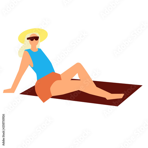 Sunbathing lady flat illustration on white © lkeskinen