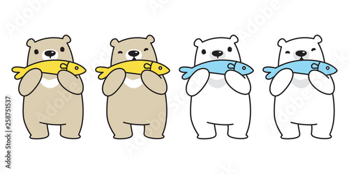 Bear vector Polar Bear icon logo fish salmon tuna cartoon character illustration doodle symbol
