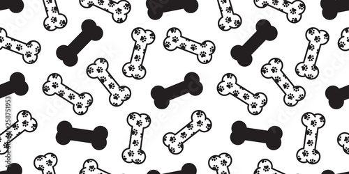 Dog bone seamless pattern paw vector footprint pet Halloween french bulldog scarf isolated cartoon repeat wallpaper illustration tile background white