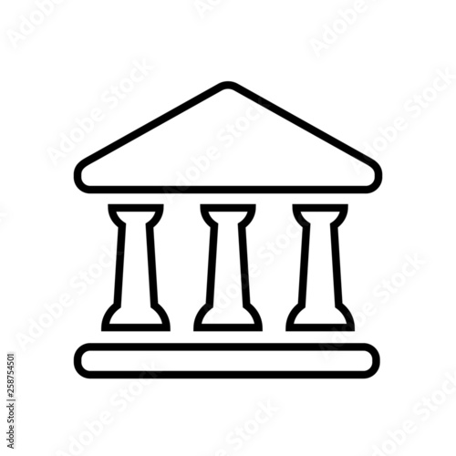 House with columns line icon. Building of bank, government, court house, educational or cultural establishment with classic Greek columns. Vector Illustration © 90miles