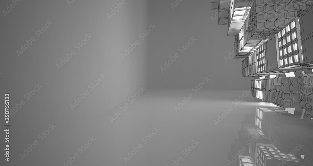 Naklejka premium Abstract drawing white interior. 3D illustration and rendering.