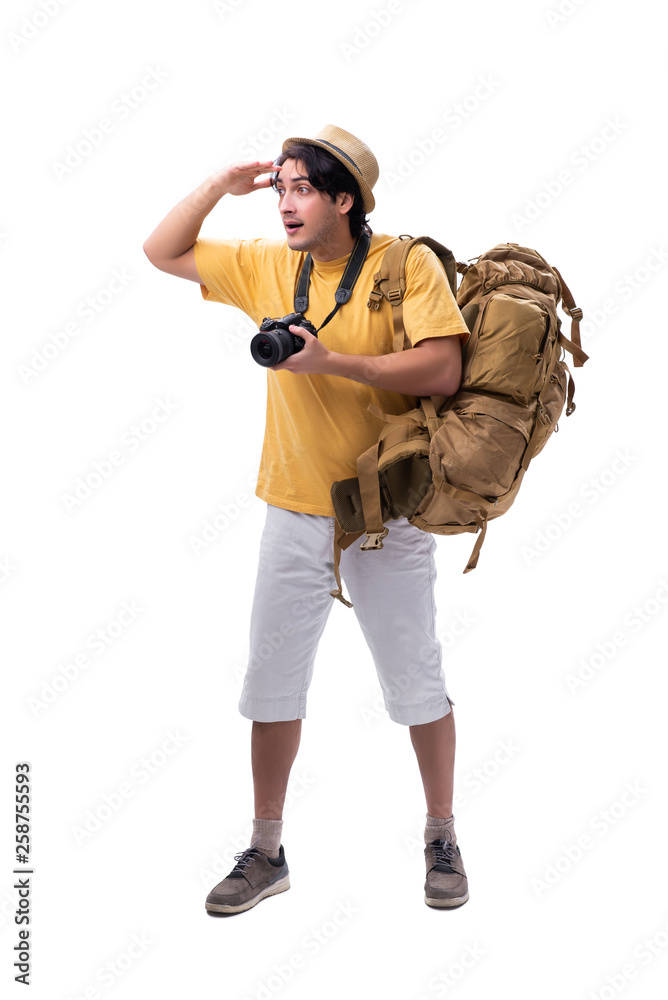 Young handsome tourist isolated on white Young handsome tourist isolated on white