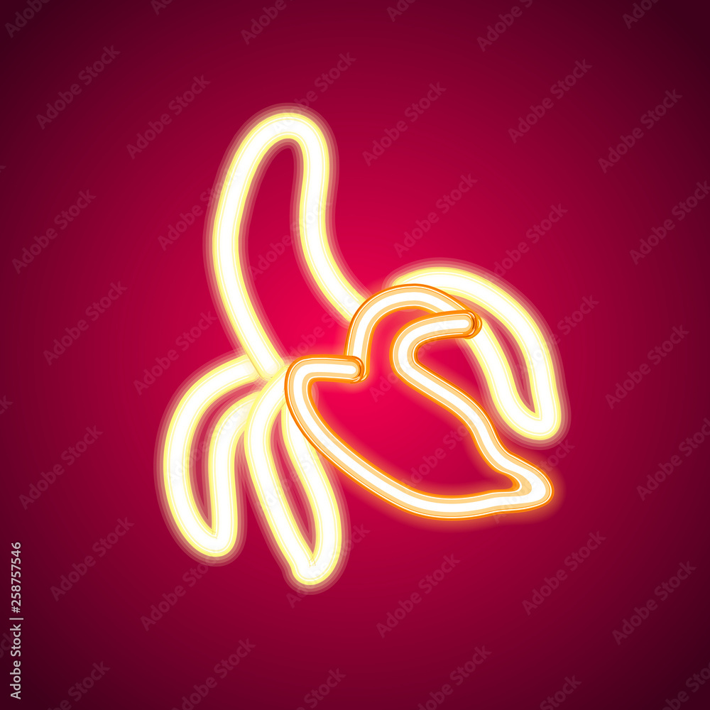 Banana neon sign. Neon sign, bright signboard, light banner Banana neon sign. Neon sign, bright signboard, light banner