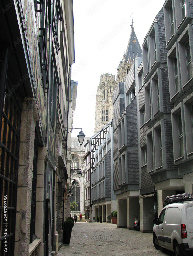 Street of the city in Normandy in France.
