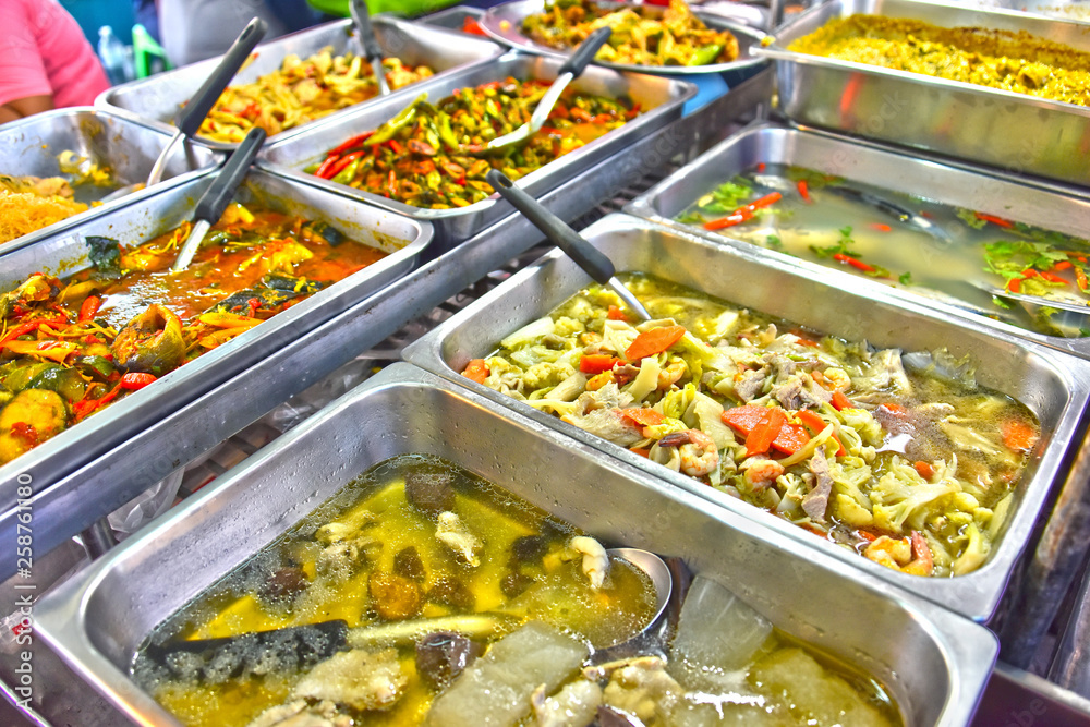 Seafood in the street restaurant on boat in Thailand
