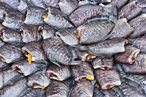 Dried salted damselfish sold on the street market in Thailand