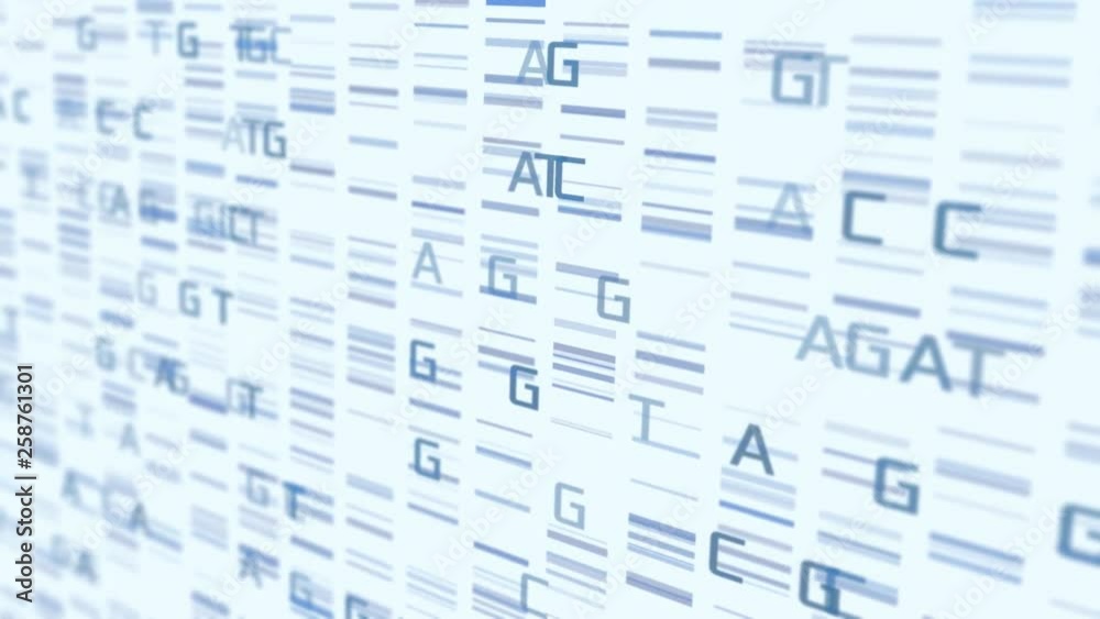 dna sequences, computer visualization of dna autoradiograms, abstract animation (3d render)