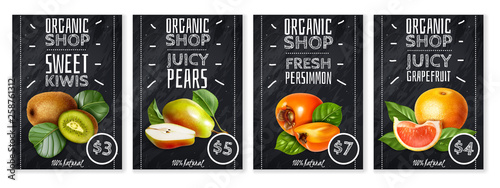 Realistic fruit banners for advertising juice, menu, banner
