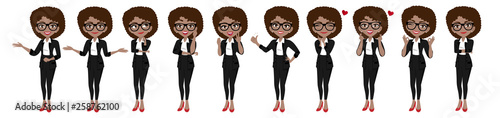 Businesswoman character or Businesswoman cartoon in different poses set vector illustration