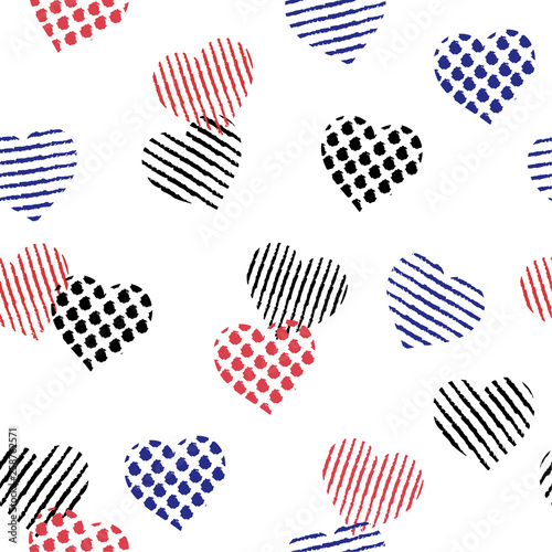 Pattern fill in the heart shape with stripe ,polka dots in hand painting brush for valentines,design for fashion,fabric,web,walppaper and all prints