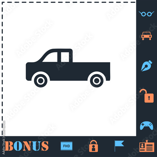 Pickup truck icon flat