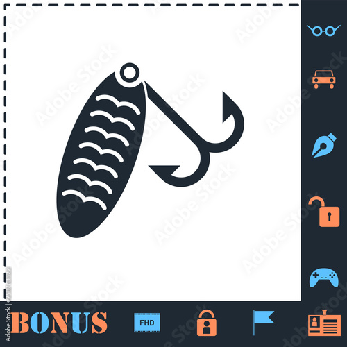 Fishing tackle icon flat