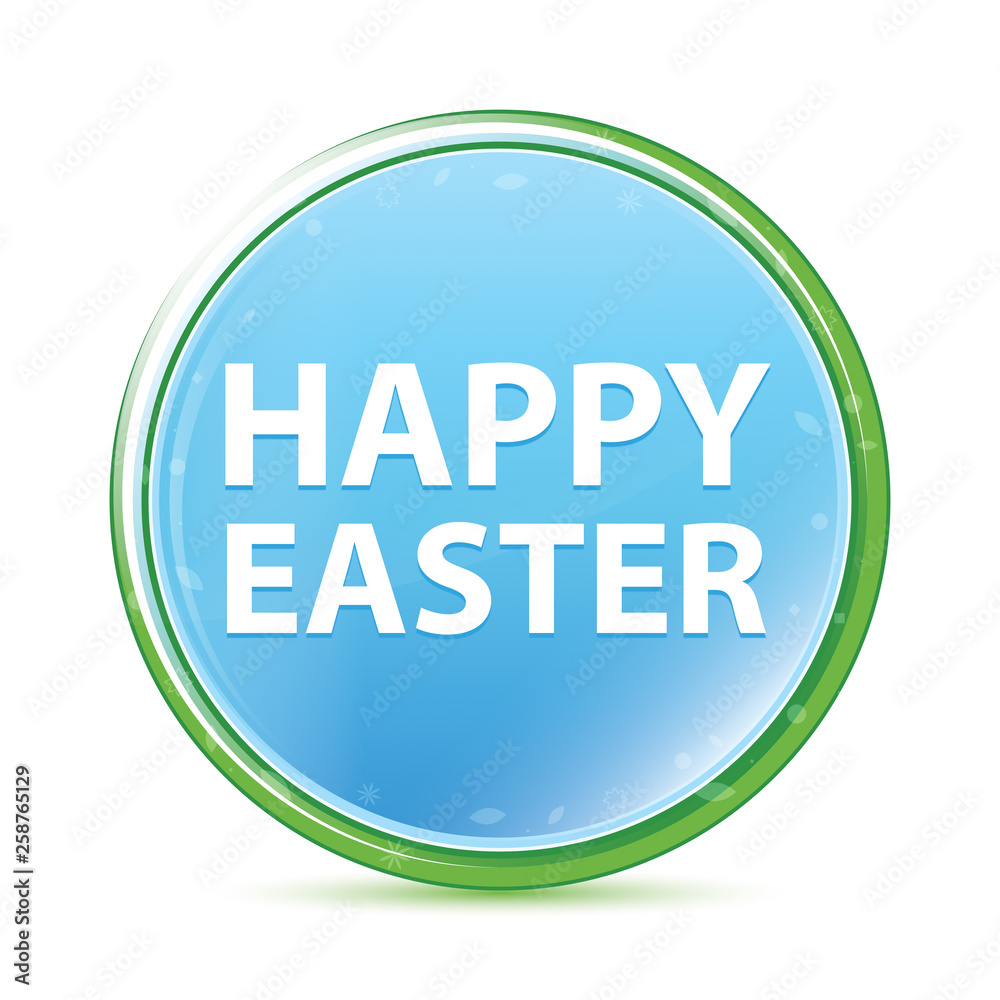 Happy Easter natural aqua cyan blue round button Happy Easter natural aqua cyan blue round button