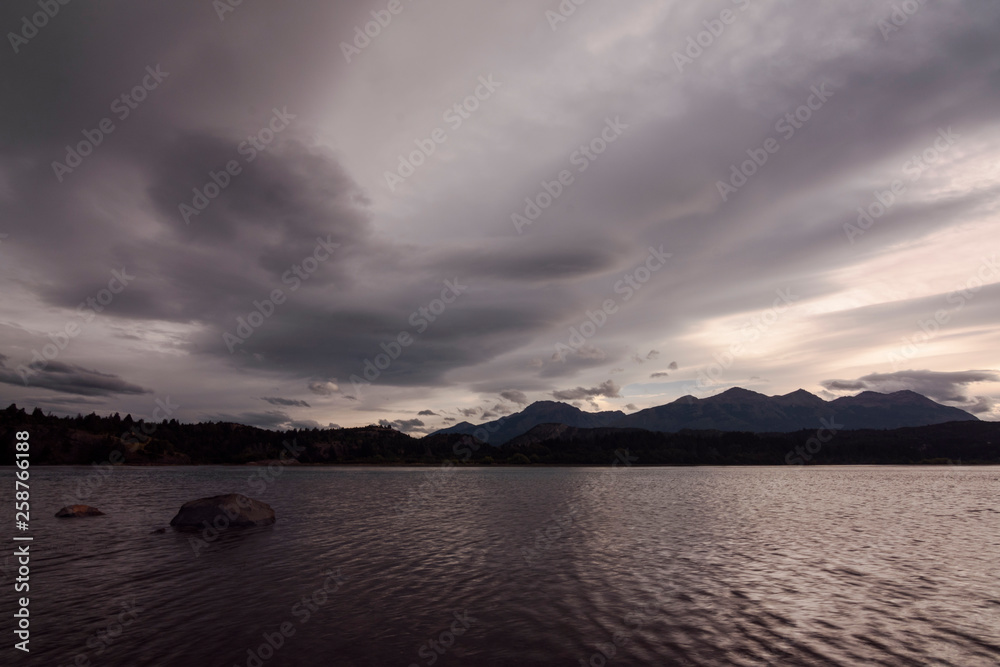 Scene view of overcast day in Futaleufú river, Los Alerces National Park, Patagonia, Argentina Scene view of overcast day in Futaleufú river, Los Alerces National Park, Patagonia, Argentina
