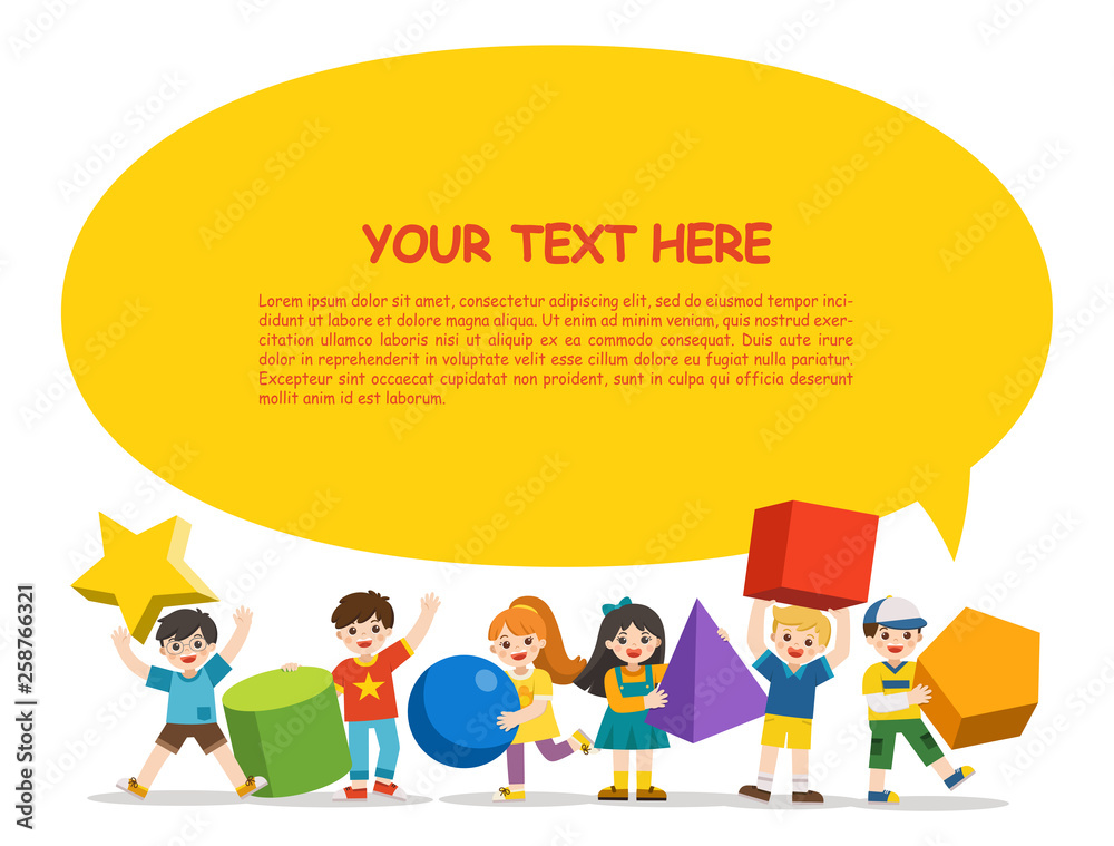 Back to School. Children with simple geometry forms. Different Geometric Shape. Educational geometry children. Back to School. Template for advertising brochure. Children look up with interest. Back to School. Children with simple geometry forms. Different Geometric Shape. Educational geometry children. Back to School. Template for advertising brochure. Children look up with interest.