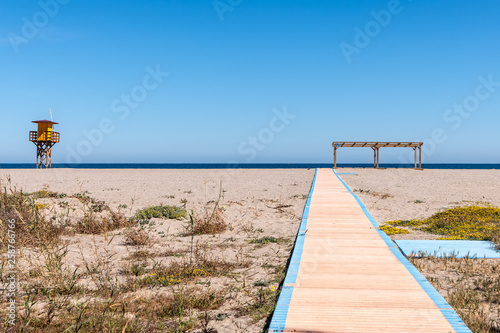 Footpath leads to a naturist beach in Vera, Spain.
