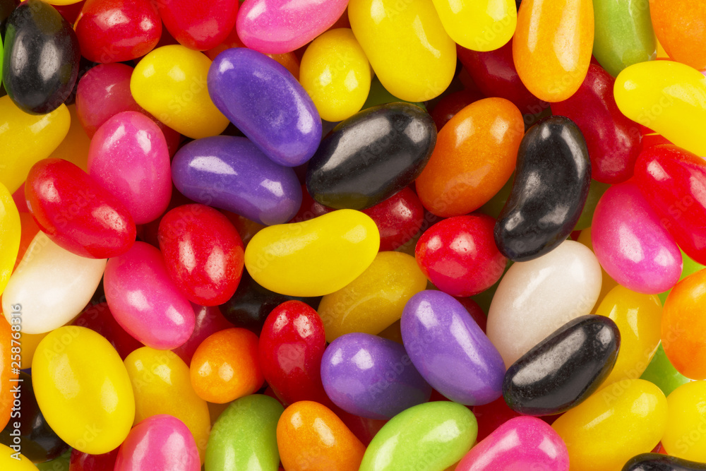 Top view on background texture of colorful jelly beans. Copy space for text. Top view on background texture of colorful jelly beans. Copy space for text.