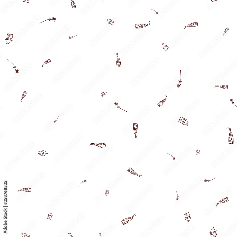 Seamless pattern of houses in doodle style. Seamless pattern of houses in doodle style.