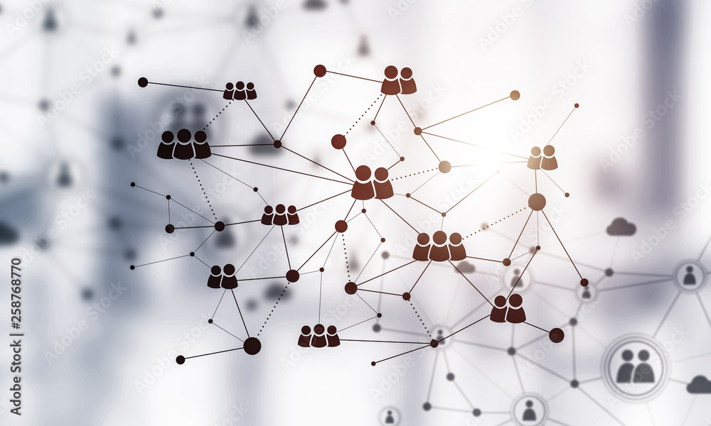 Concept of networking and connection against modern office blurred background