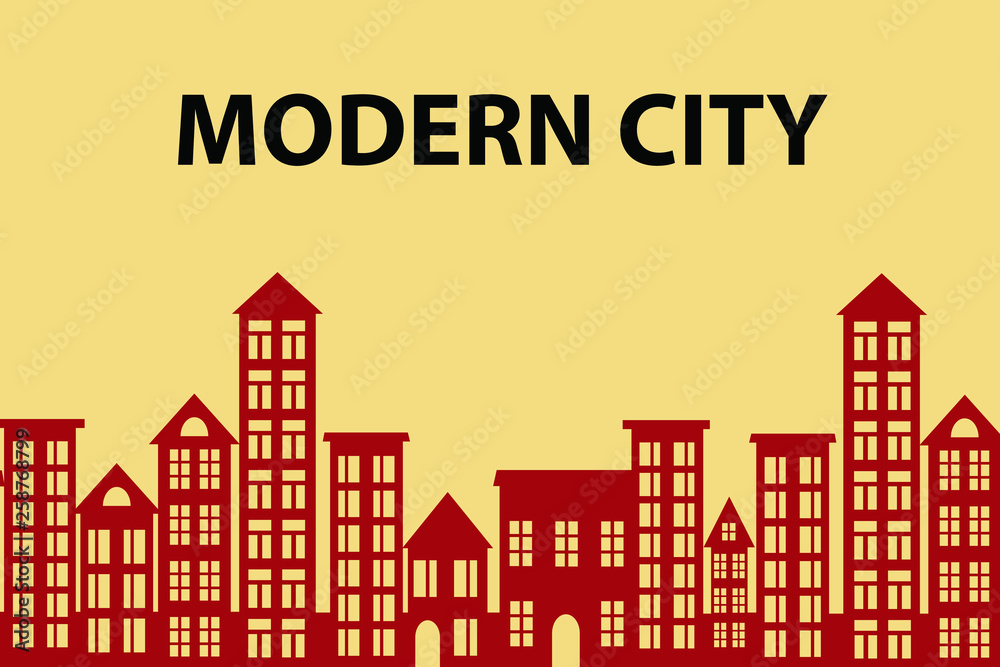 Modern City Skyline. Different buildings, skyscrapers, office center silhouette. Vector flat cartoon panorama. Architecture urban landscape. 