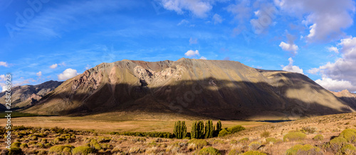 Panoramic view of mountain range during summer in Patagonia