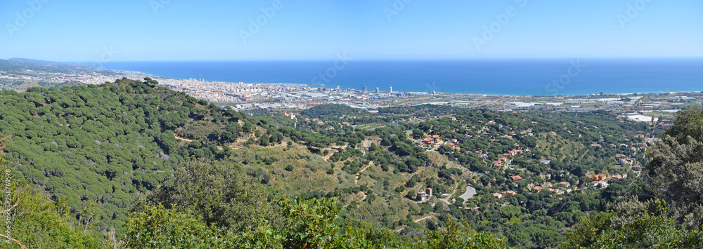 Panoramic view of mountains and beaches of Maresme Barcelona.