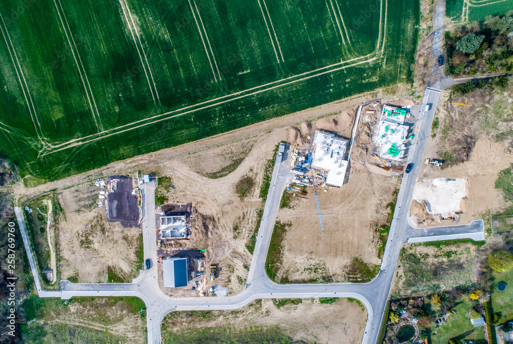 Fototapeta premium Aerial view of road streets new development area for real estate hme building construction germany