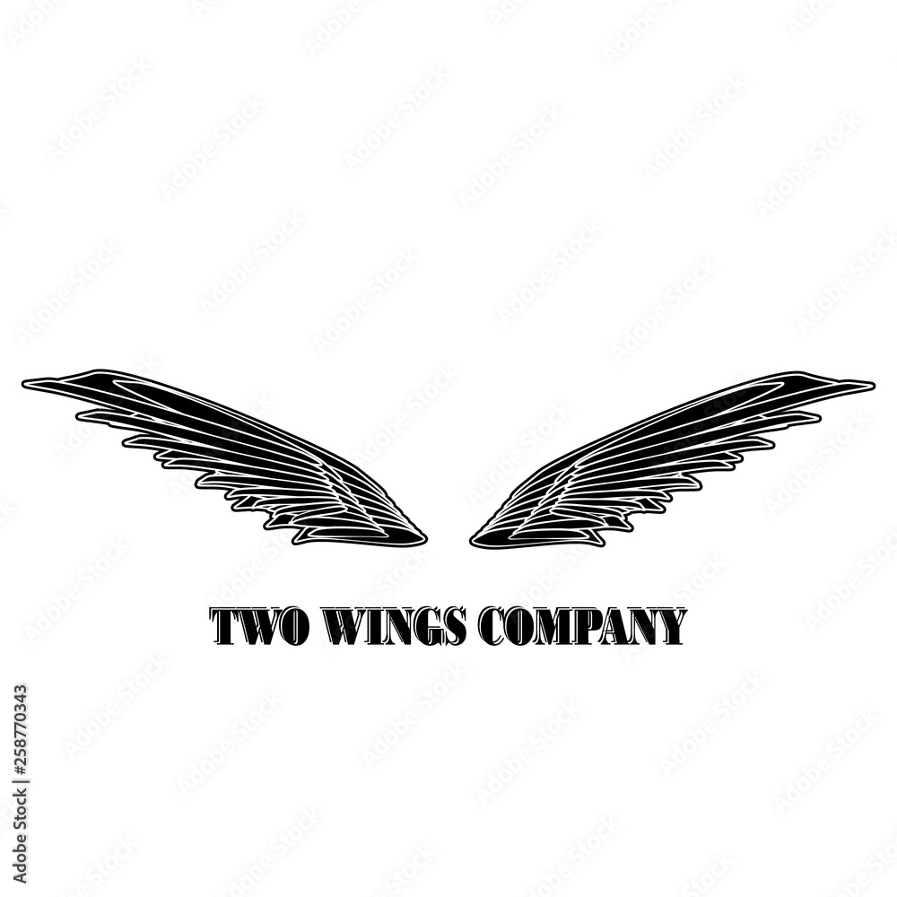 Two black wings logo company. Two wings with white stripes vector eps10 Two black wings logo company. Two wings with white stripes vector eps10