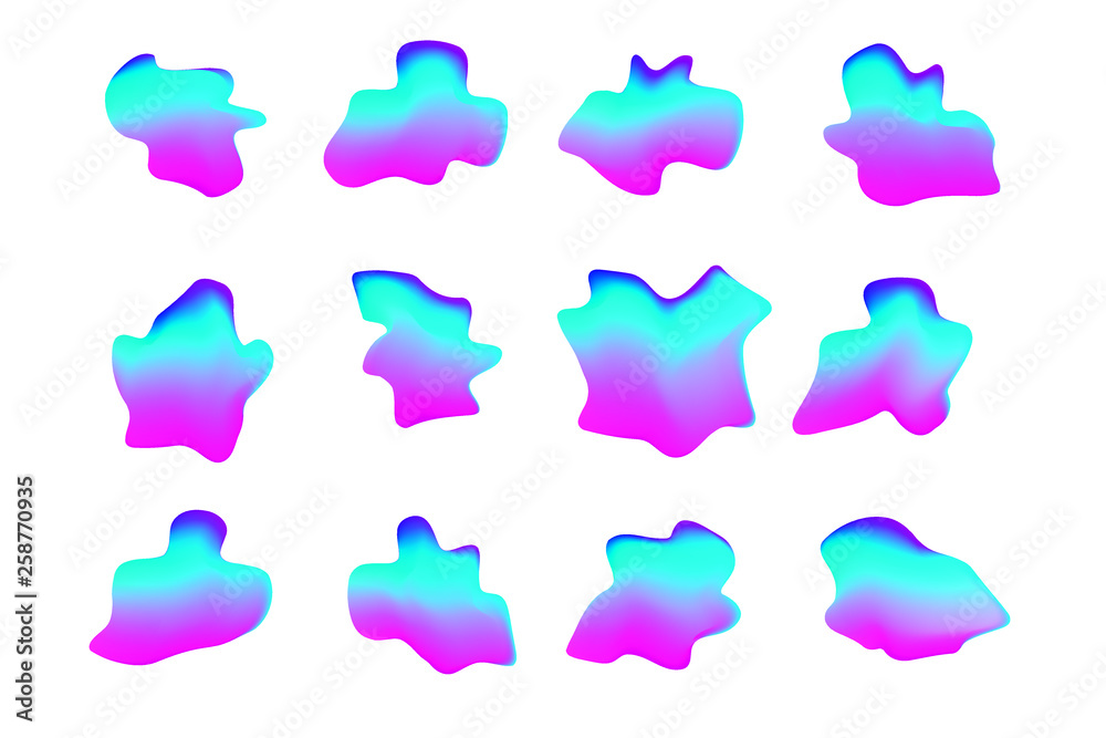 Set of 12 vector isolated liquid gradient objects for design, banner, flyer, business card, poster, wallpaper, brochure, smartphone screen, mobile app Set of 12 vector isolated liquid gradient objects for design, banner, flyer, business card, poster, wallpaper, brochure, smartphone screen, mobile app