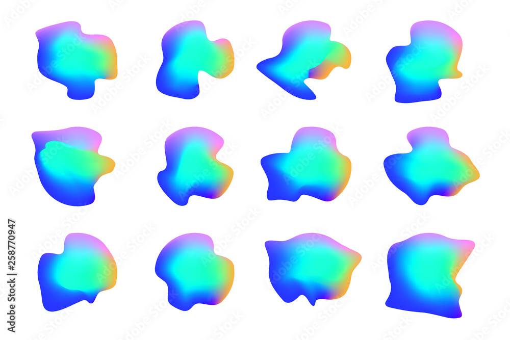 Set of 12 vector isolated liquid gradient objects for design, banner, flyer, business card, poster, wallpaper, brochure, smartphone screen, mobile app Set of 12 vector isolated liquid gradient objects for design, banner, flyer, business card, poster, wallpaper, brochure, smartphone screen, mobile app