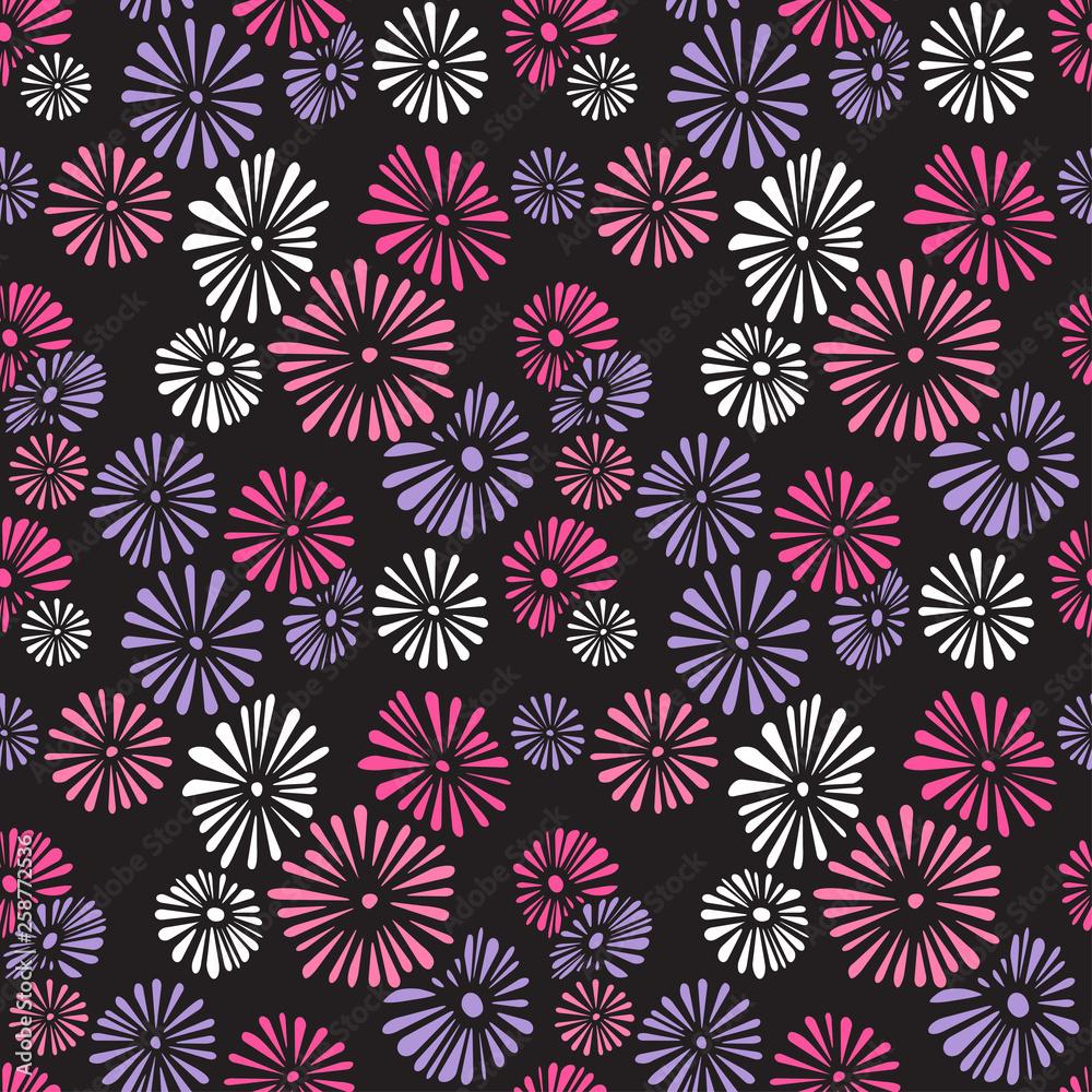 Seamless pattern with abstract flowers on black background. Seamless pattern with abstract flowers on black background.