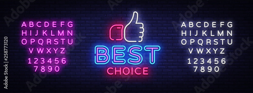 Best Choice neon sign vector. Best Choice Design template neon signboard, light banner, neon signboard, nightly bright advertising, light inscription. Vector. Editing text neon sign