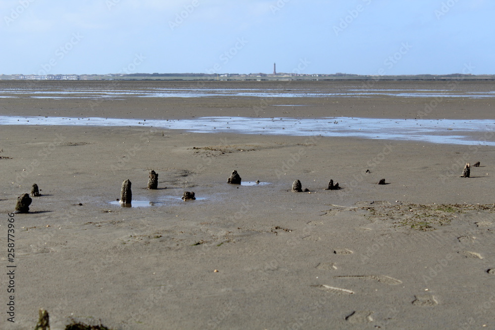 Hilgenriedersiel, Wadden Sea Germany: View into the sea at low tide Hilgenriedersiel, Wadden Sea Germany: View into the sea at low tide