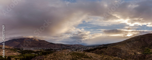 Panoramic view of Esquel in the middle of the valley during sunset