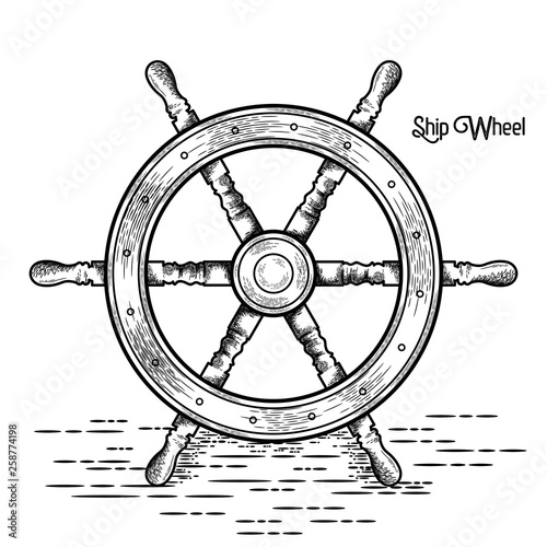 ship steering wheel vintage vector illustration