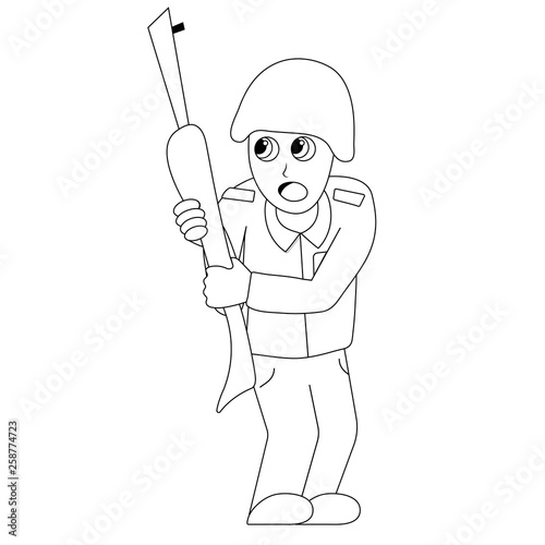 Scared soldier. outline stock vector illustration