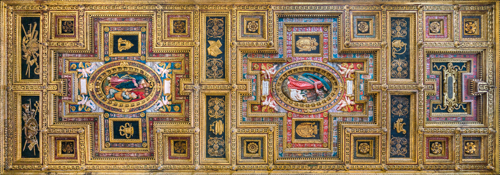 Beautiful ornated ceiling in the Church of San Silvestro al Quirinale in Rome, Italy.