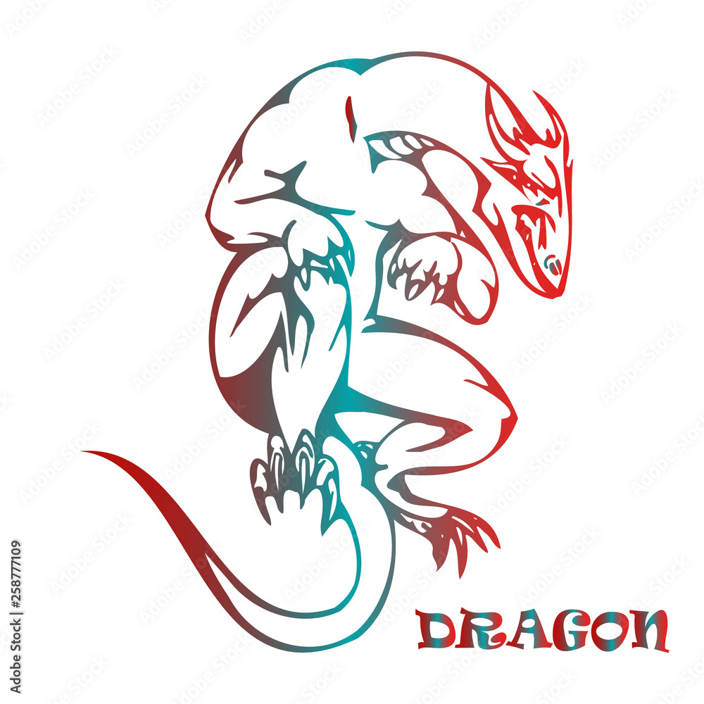 Big dragon in flight, symbol on white background, Big dragon in flight, symbol on white background,