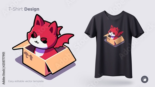 Funny cat sitting in cardboard box. Print on T-shirts, sweatshirts, cases for mobile phones, souvenirs. Vector illustration