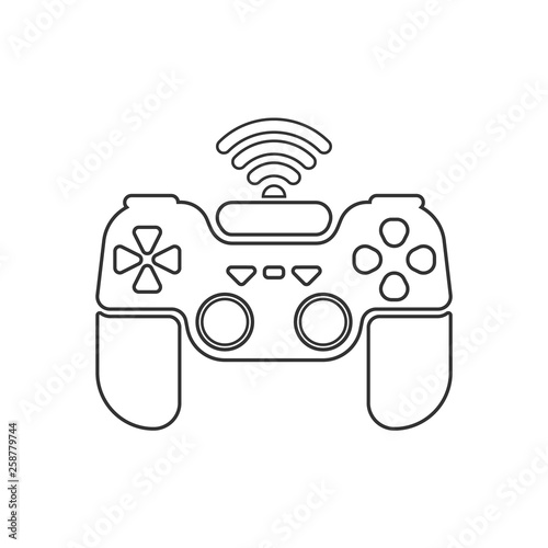 Vector illustration of the outline gamepad with wi-fi. black and white.