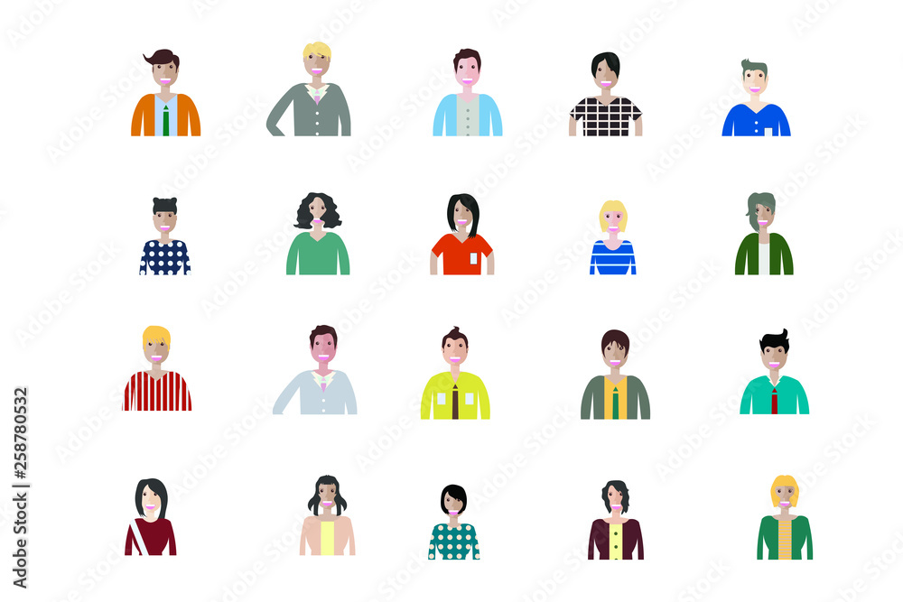 Business man and woman icons. Group of working people. Different nationalities characters. Flat style design Infographic elements Business man and woman icons. Group of working people. Different nationalities characters. Flat style design Infographic elements