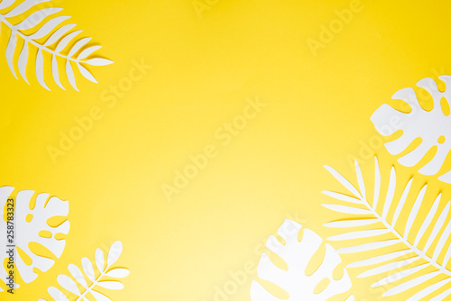 Wallpaper Mural Tropical leaf pattern. Various paper leaves on a pastel background. art. Flat lay, top view. Background on yellow background. Lent background, summer mood Torontodigital.ca